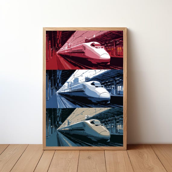 Japanese Bullet Train Poster Modern Shinkansen Wall Art Mt Fuji Landscape Print Retro Travel Decor High Speed Railway Illustration Rb48