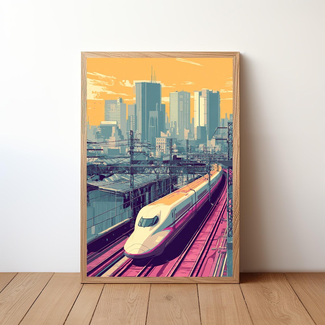 Japanese Bullet Train City Skyline Pop Art Shinkansen Poster