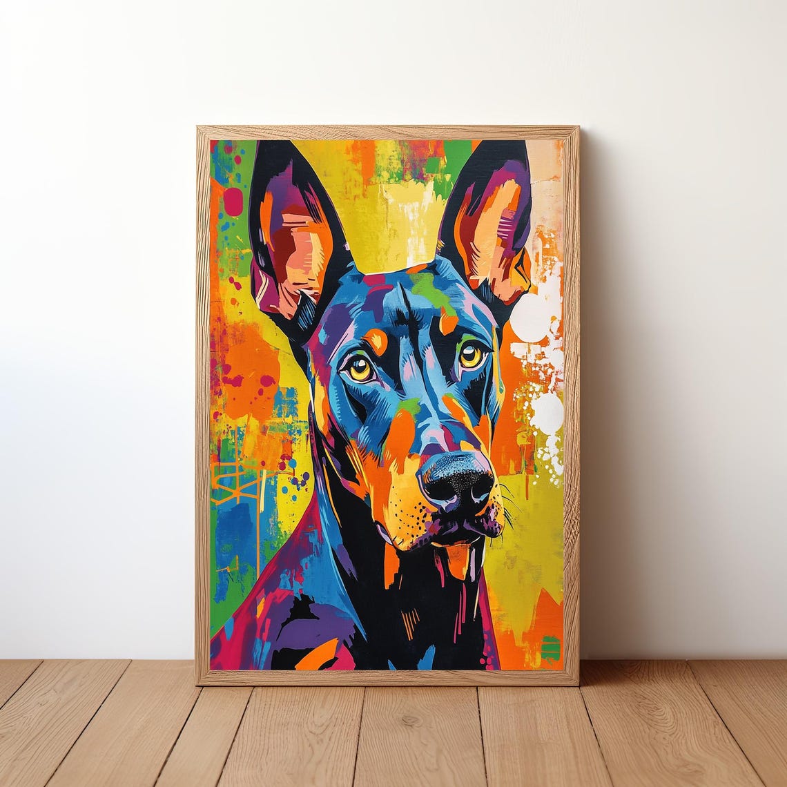 Doberman Pinscher Pop Art Portrait Bold Colorful Dog Face Poster