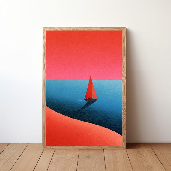 Sailboat Poster Minimalist Modern Nautical Wall Art Simple Ocean Boat Print Coastal Decor For Sailor Sea Lover Gift Illustration Sl43