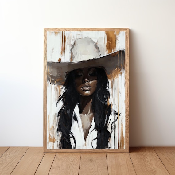 Cowgirl Western Portrait Abstract Woman in Hat Rustic Poster