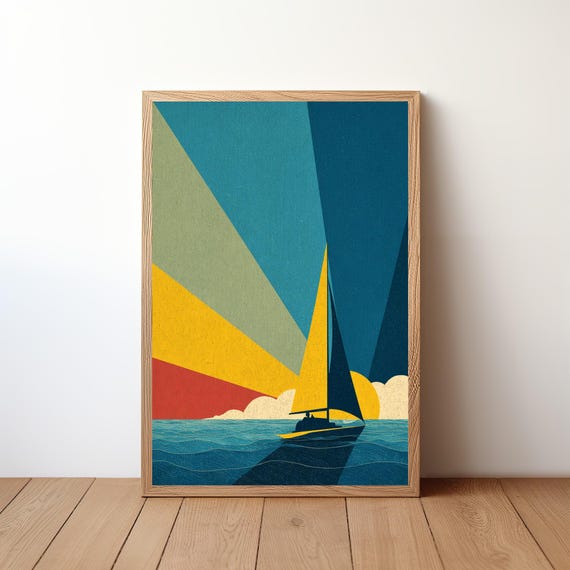 Sailboat Poster Minimalist Modern Nautical Wall Art Simple Ocean Boat Print Coastal Decor For Sailor Sea Lover Gift Illustration Sl45