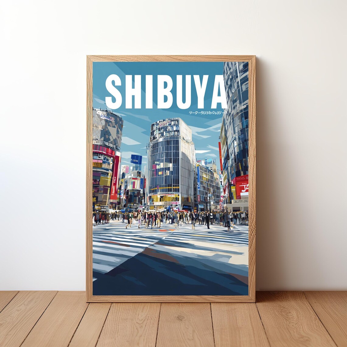 Shibuya Tokyo Scramble Crossing Retro Travel Poster Bustling Street Art