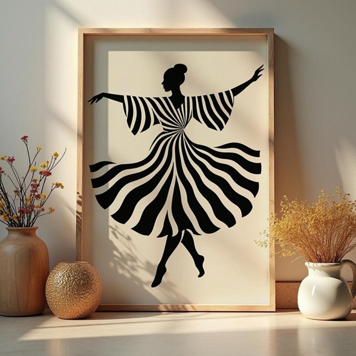 Black And White Striped Dress Woman Art Print