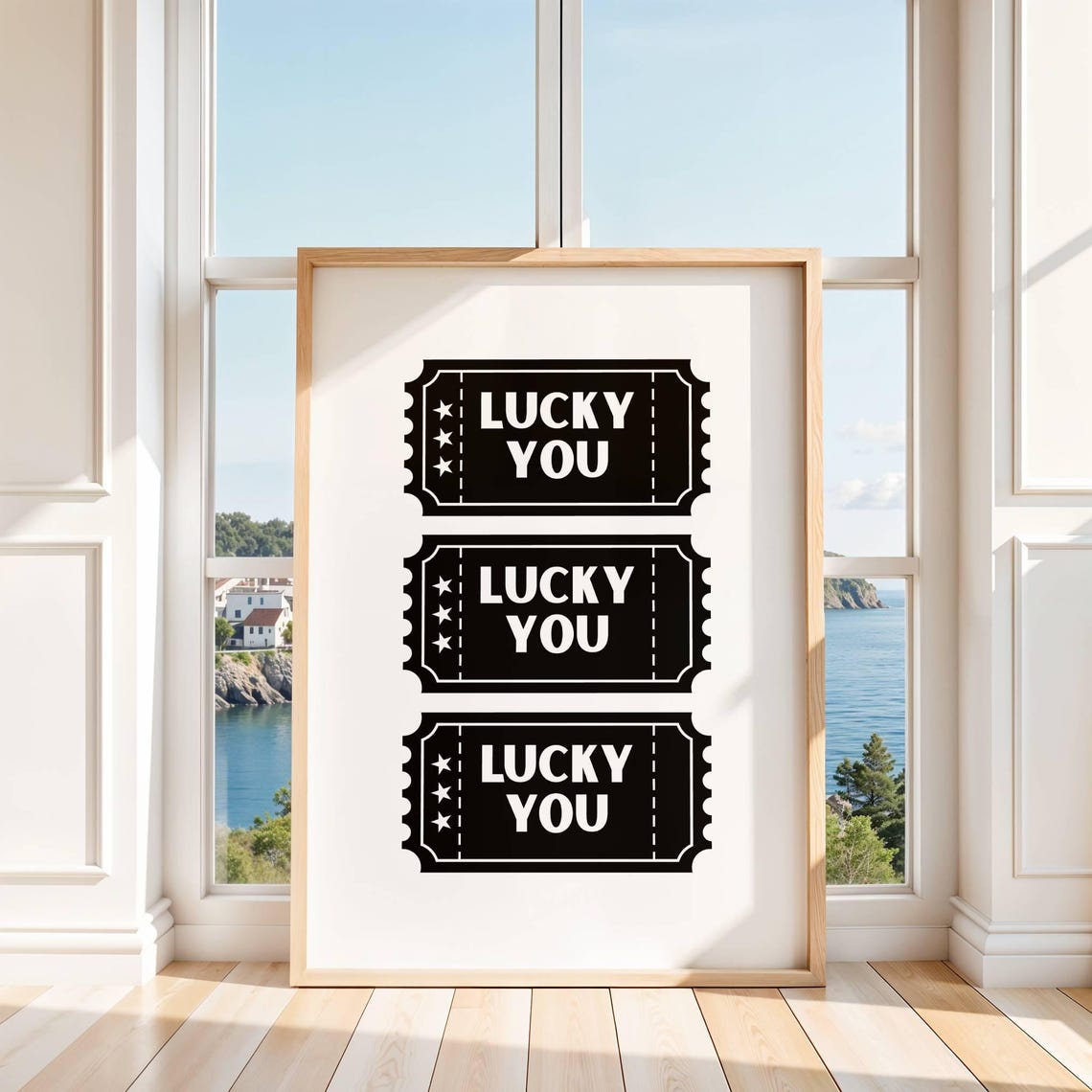 Lucky You Black Raffle Ticket Trio Bold Retro Typography Print