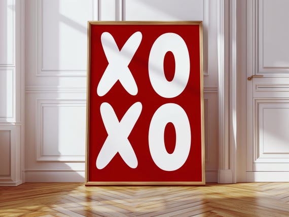 Red And White Xoxo Print Trendy Wall Art Cute Dorm Room Decor Bold Coquette Poster For Bedroom Or Gallery