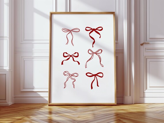 Red Ribbon Bow Set Six Coquette Vintage Holiday Decor Wall Poster