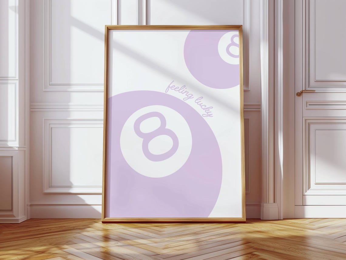 Lavender Lucky 8 Ball Feeling Lucky Pastel Retro Game Room Poster
