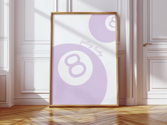 Lavender Lucky 8 Ball Feeling Lucky Pastel Retro Game Room Poster