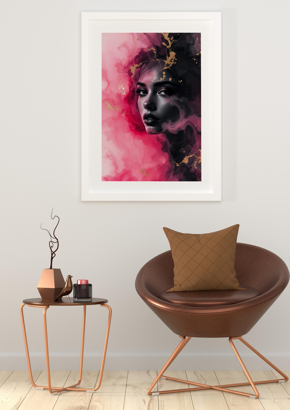 Pink And Gold Ink Abstract Woman Portrait Gaze Artistic Poster - Image 2