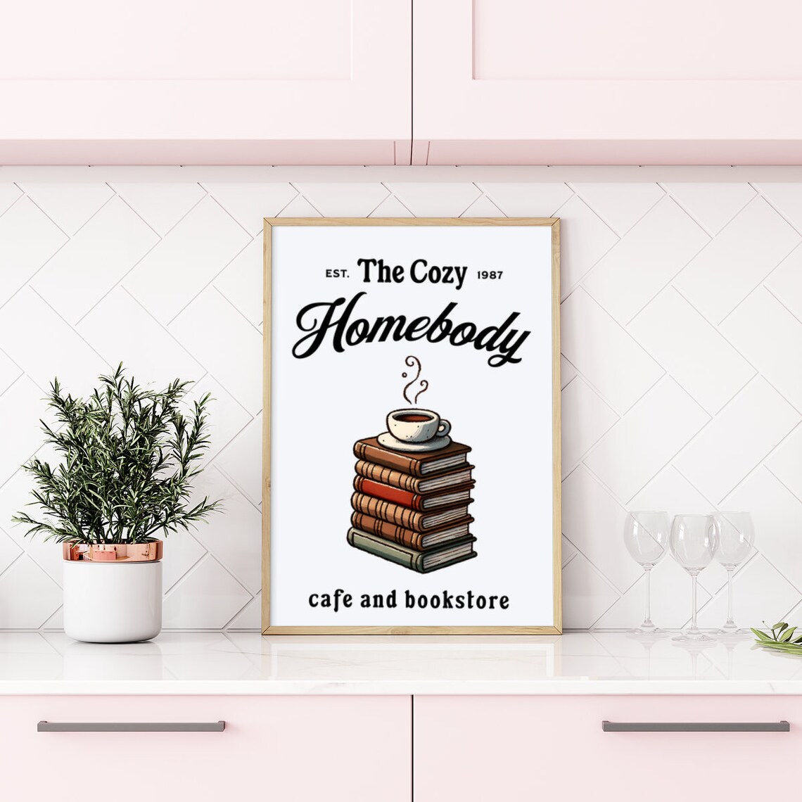 The Cozy Home Body Club Stack Of Books With A Cup Of Coffee Wall Art Instant - Image 3