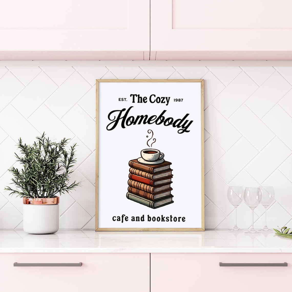 The Cozy Homebody Cafe And Bookstore Poster Est 1987 Book Lover Decor - Image 3