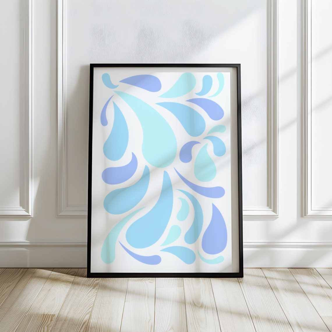 Blue Drops Abstract Water Poster with Flowing Teardrop Shapes