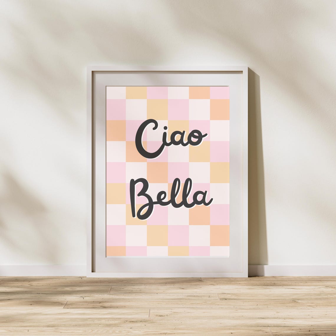 Ciao Bella Checkered Poster in Pink and Peach Retro Typography