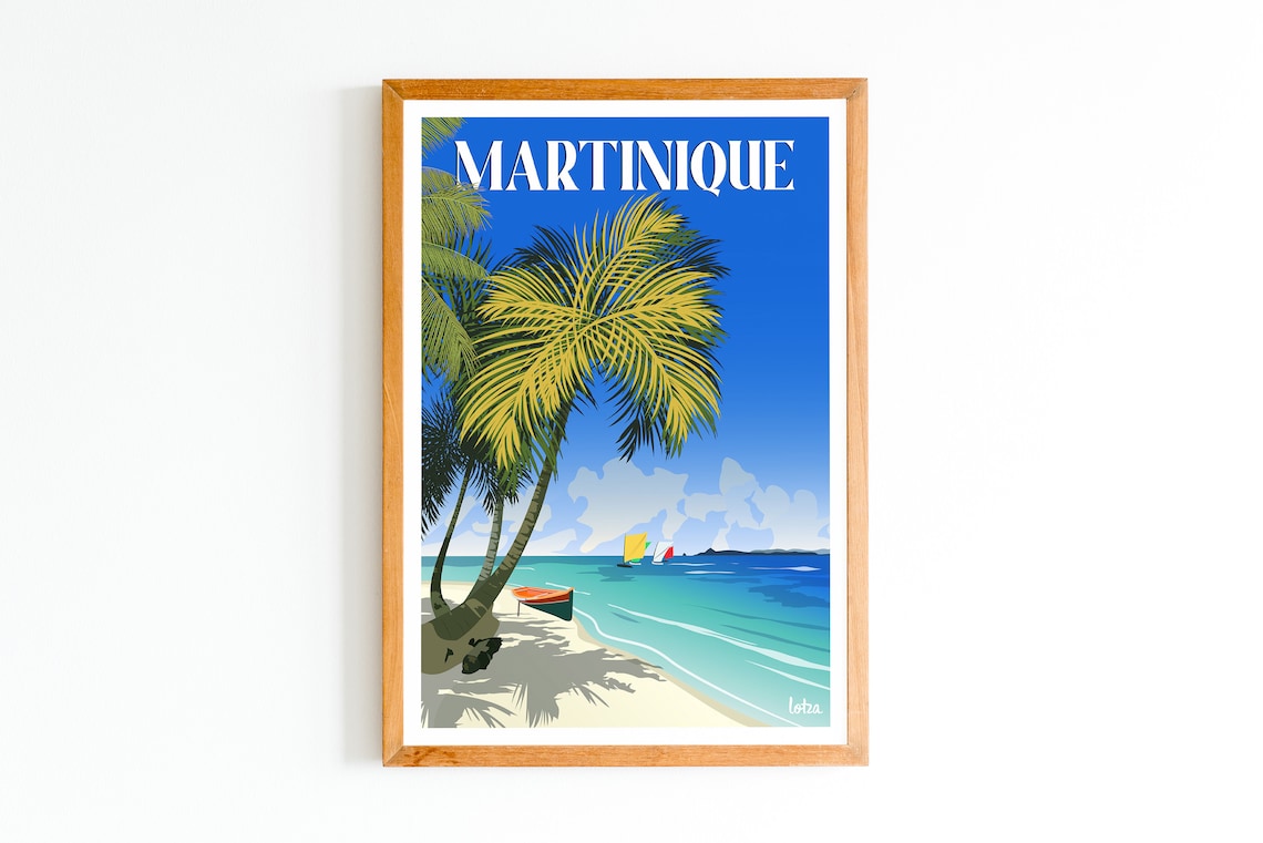 Martinique Vintage Travel Poster, Minimalist Antilles