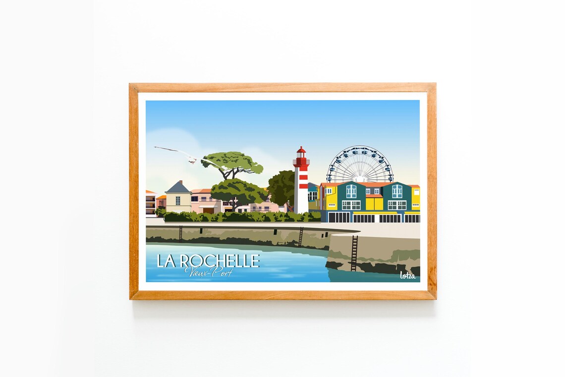 La Rochelle Vieux Port Lighthouse Ferris Wheel France Travel Poster