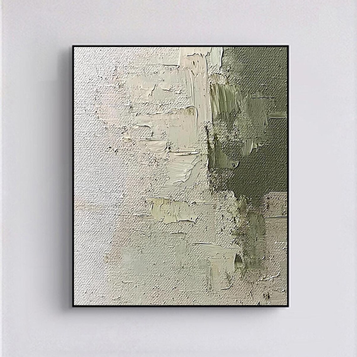 Beige Plaster Abstract with Olive Green Block Minimalist Wall Art - Image 5