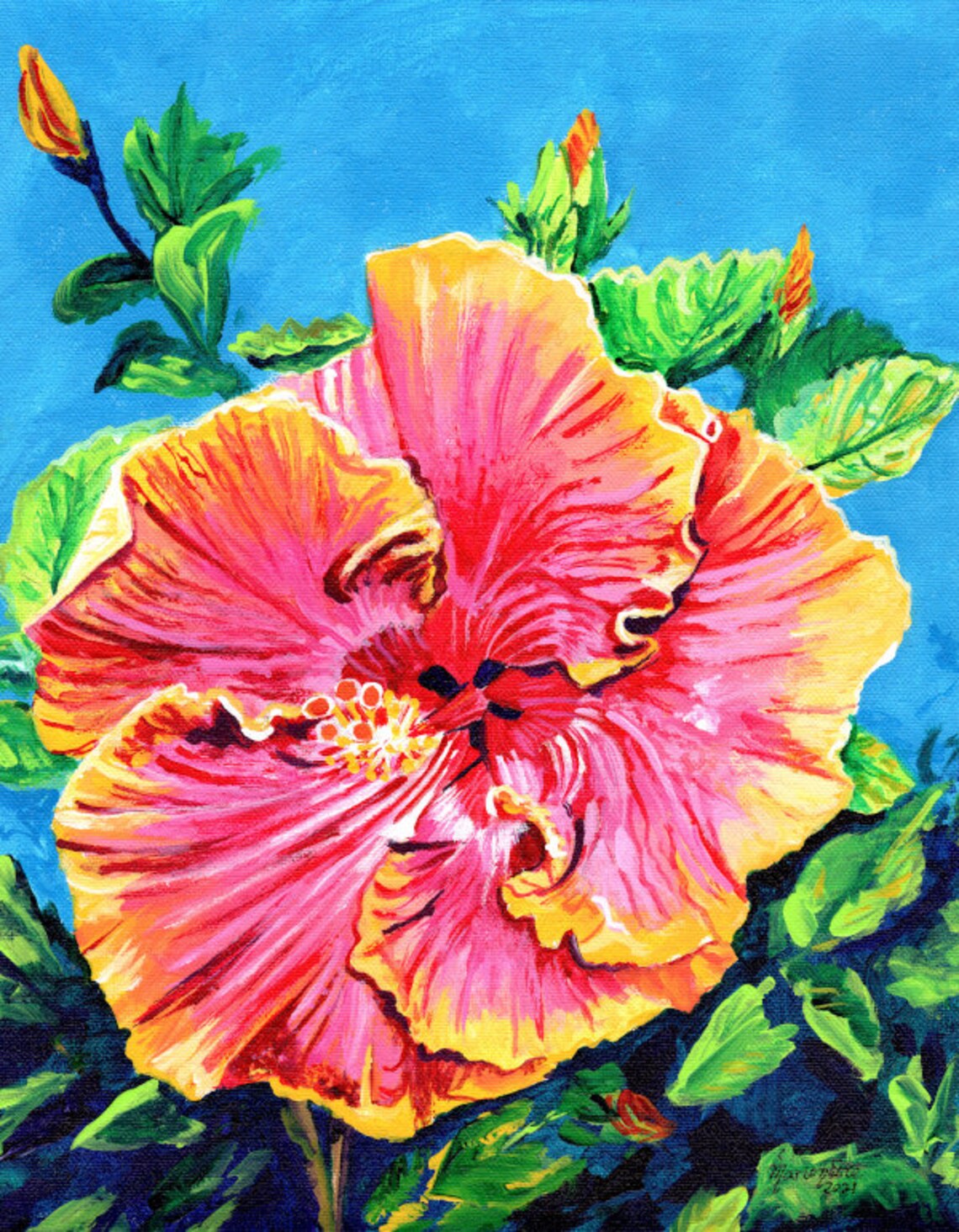 Hawaii Hibiscus Tropical Flower Wall Art Print