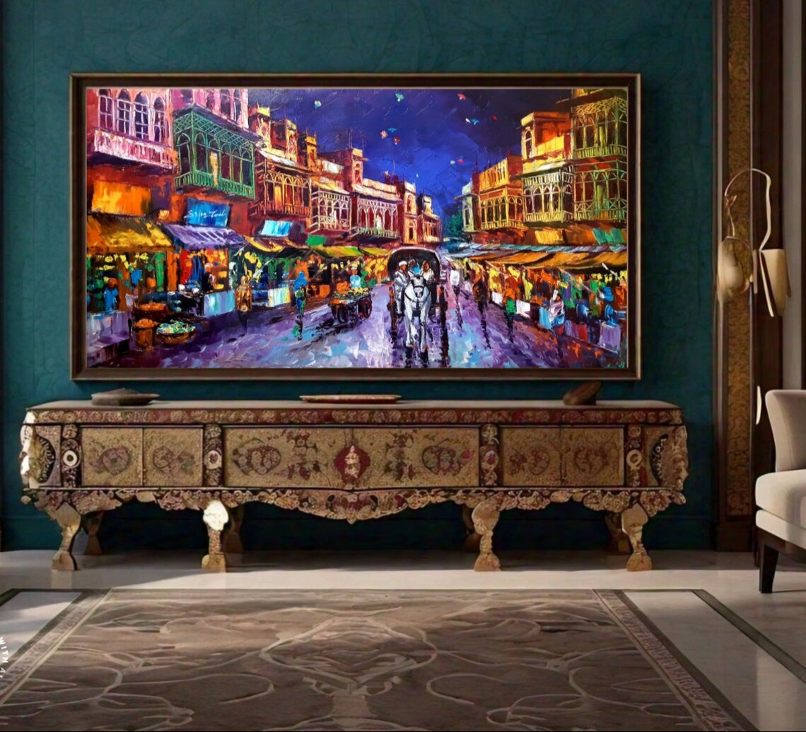 Indian City Oil Painting Art Print, Home Decor - Image 2