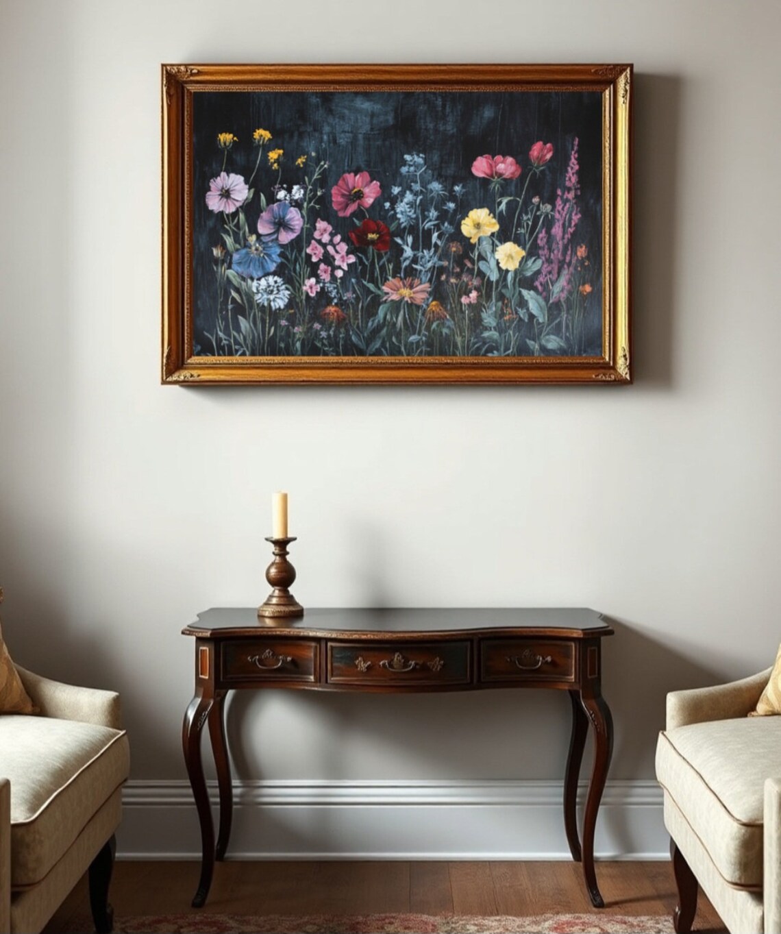 Dark Moody Wildflowers Oil Painting Vintage Botanical Floral Poster - Image 2