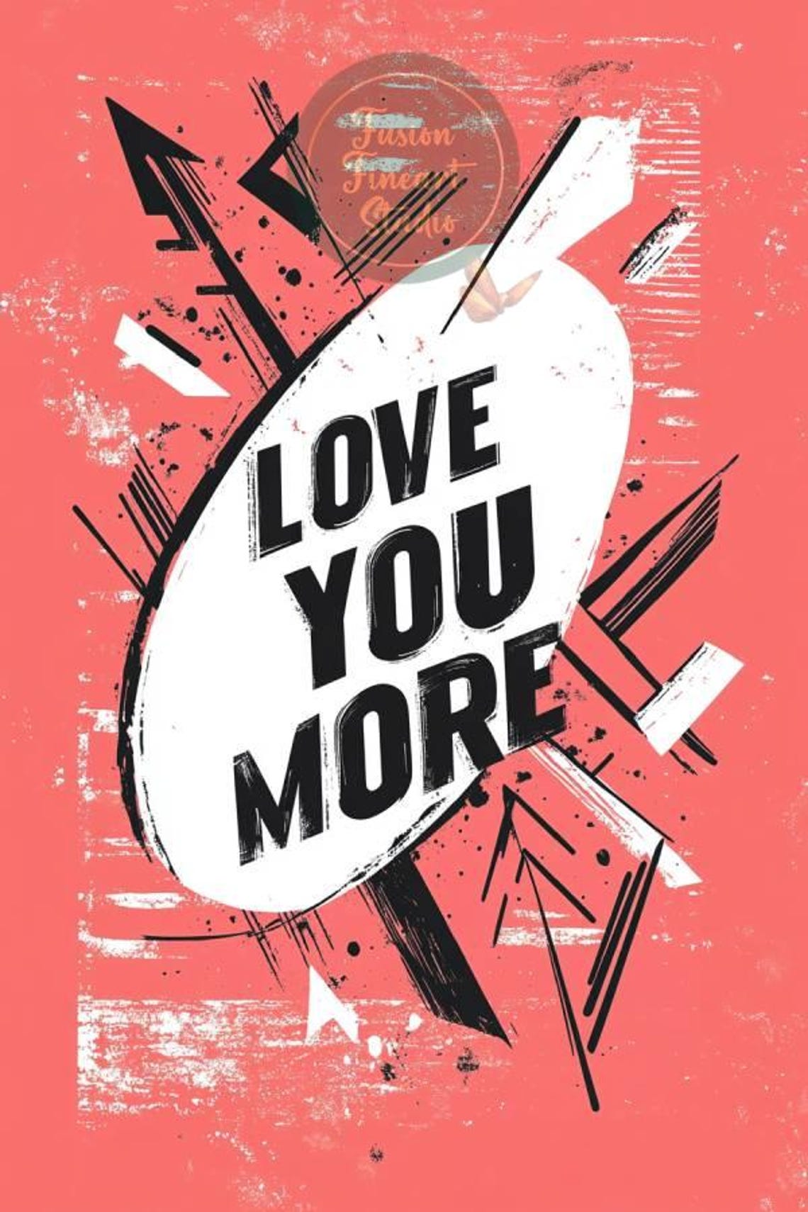 Love You More Coral Red Graffiti Typography Statement Poster - Image 3