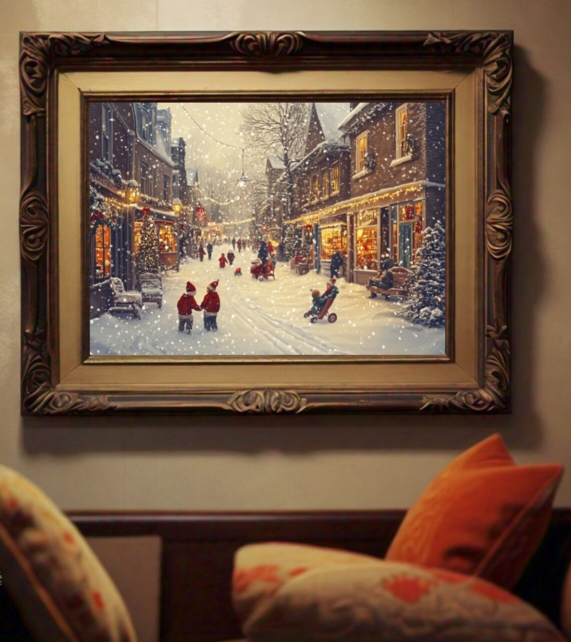 Winter Christmas Village Moody Art Print - Image 2