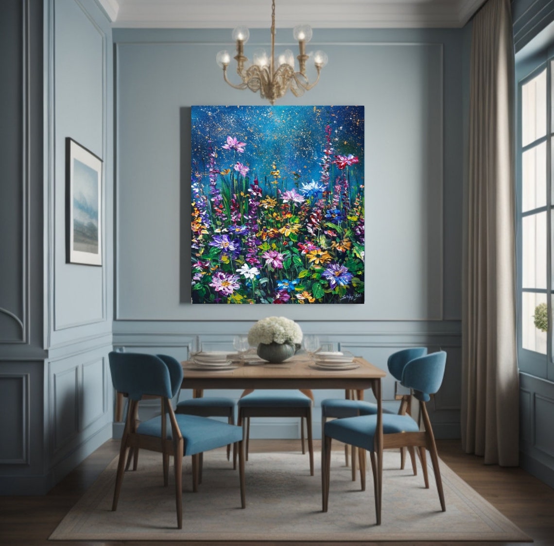 Flower Painting Moody Wall Art Oil Painting Floral Wall Art Textured Art Original Painting Wall Art Colorful Painting - Image 2