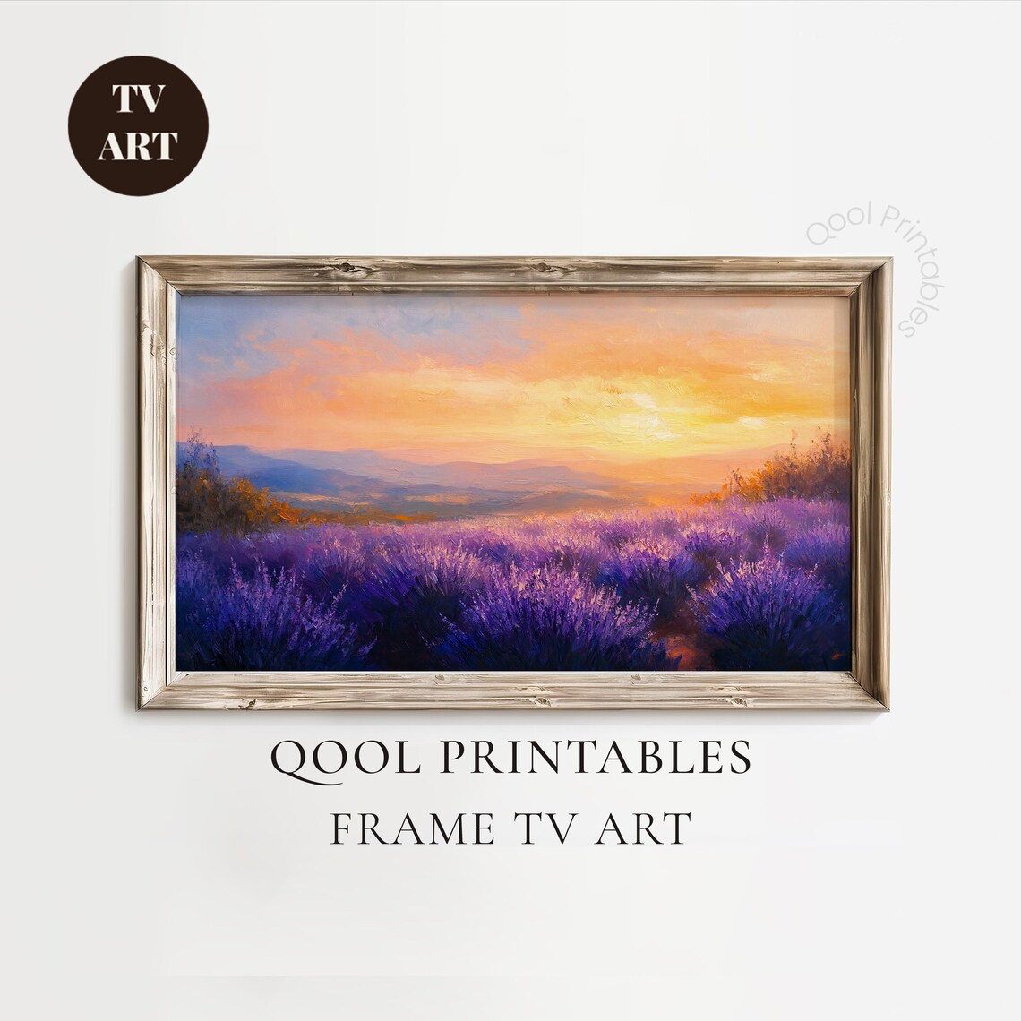 Lavender Field Sunset Oil Painting Purple Flowers Landscape Wall Art