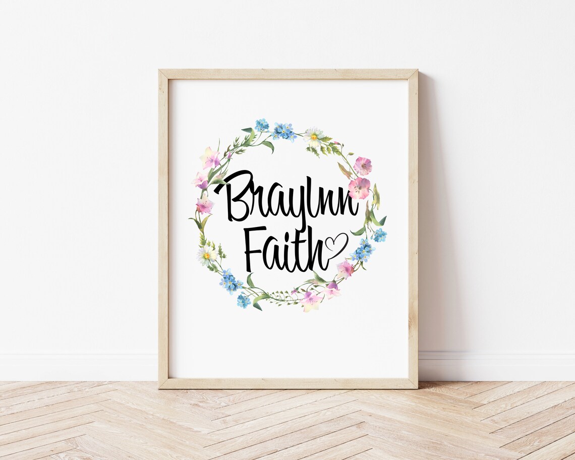 Baby Name Nursery Poster, Floral Customized Name