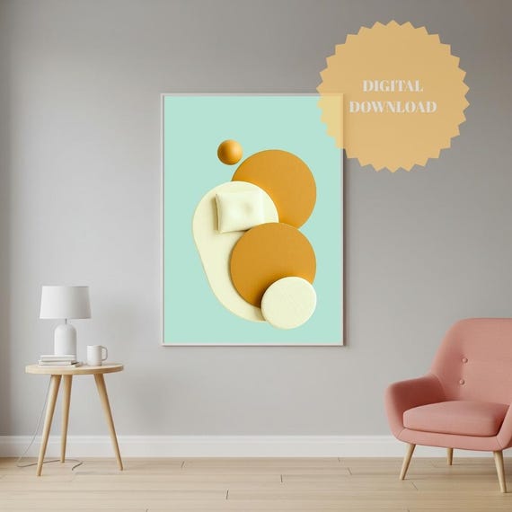 3d Abstract Geometric Shapes Print Modern Pastel Colors Minimalist Wall Art