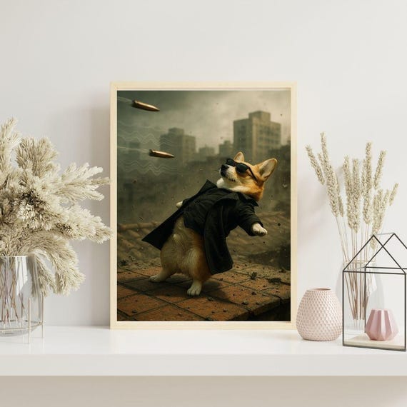 Funny Matrix Corgi Art Print Pop Culture Dog Poster