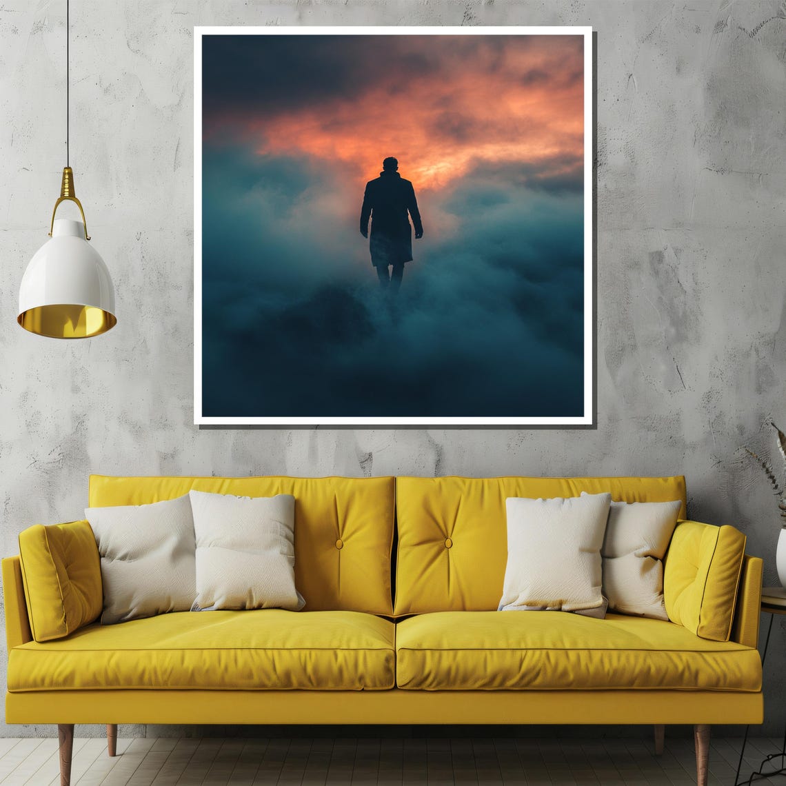 Into the Unknown Lone Man Walking Into Misty Sunset Fog Poster - Image 2