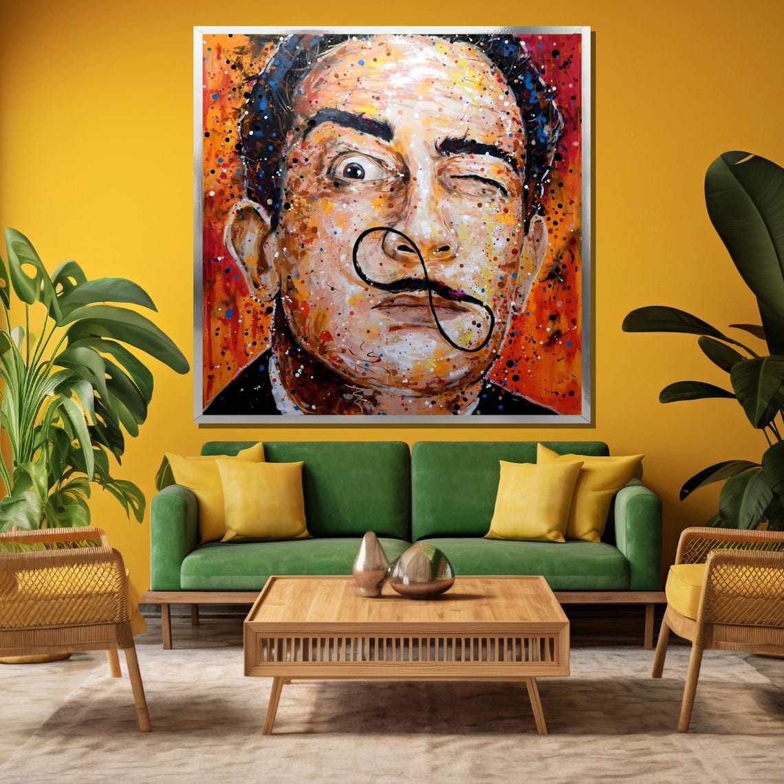 Salvador Dali Portrait with Iconic Mustache in Splatter Art Poster - Image 3