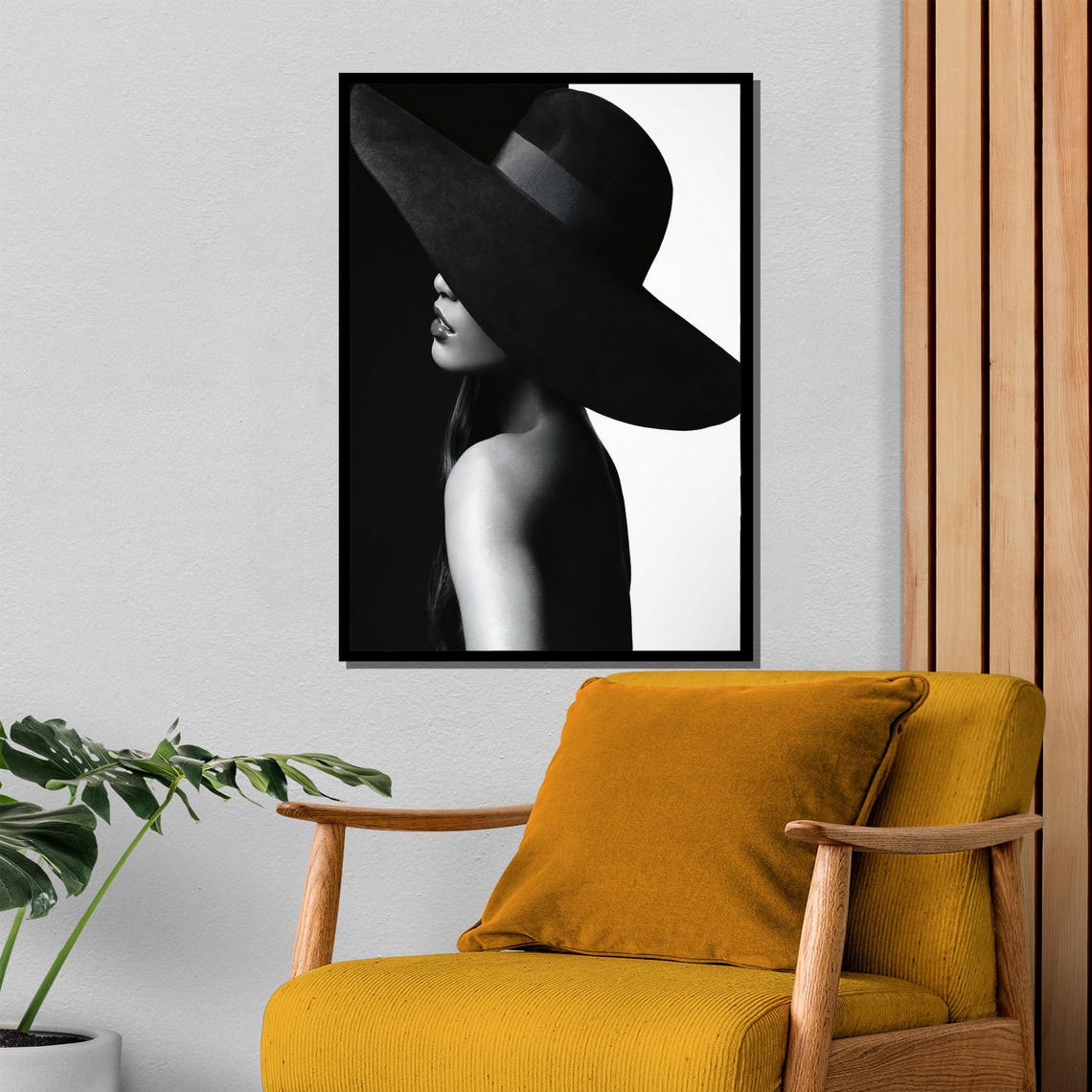 Mysterious Woman In Black Hat Black And White Fashion Art Poster - Image 4