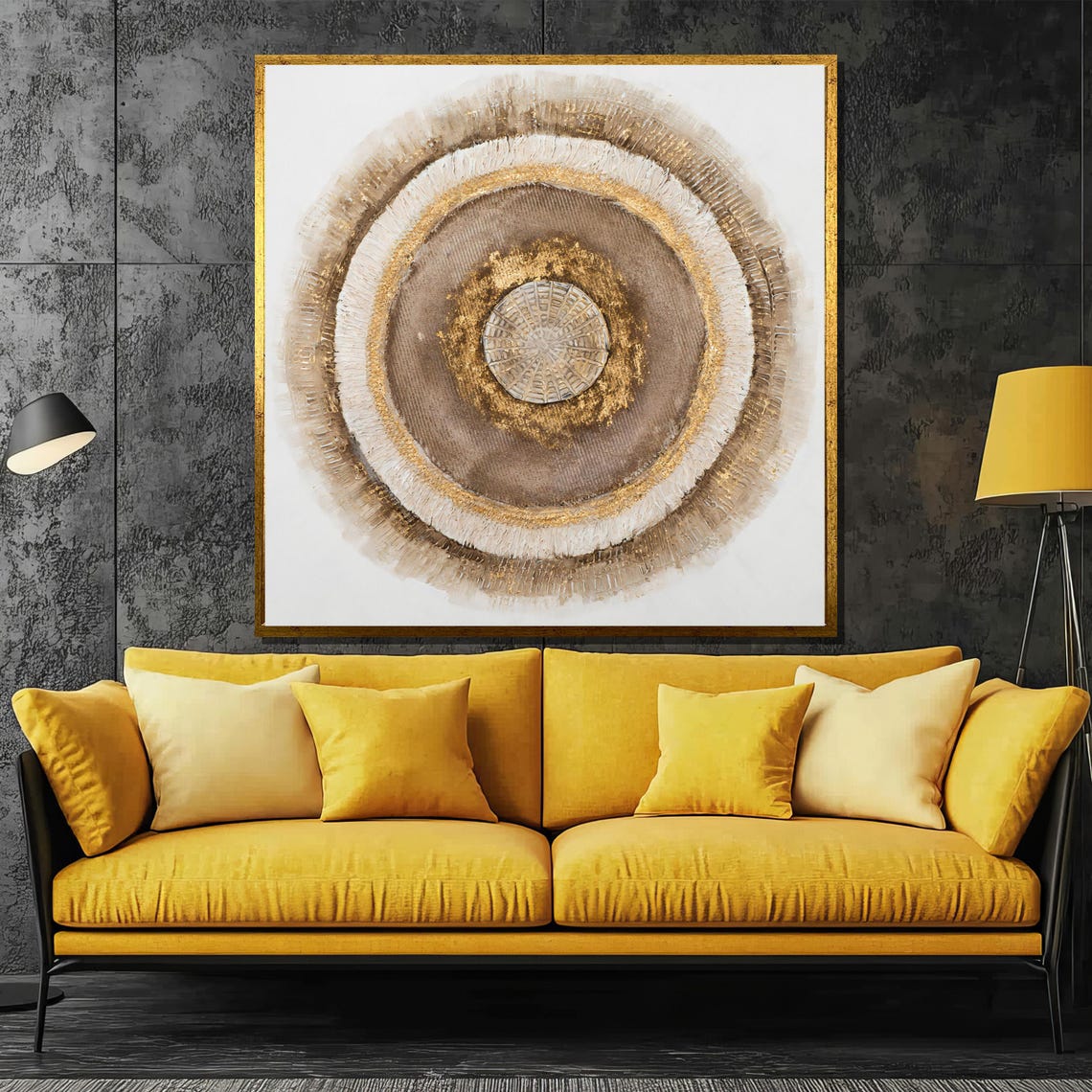 Beige and Gold Concentric Circle Textured Modern Abstract Poster - Image 2