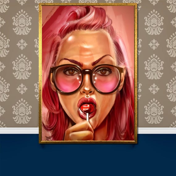 Vibrant Pop Art Woman With Pink Hair And Sunglasses Painting Modern Wall Art Gift For Bold Art Enthusiasts