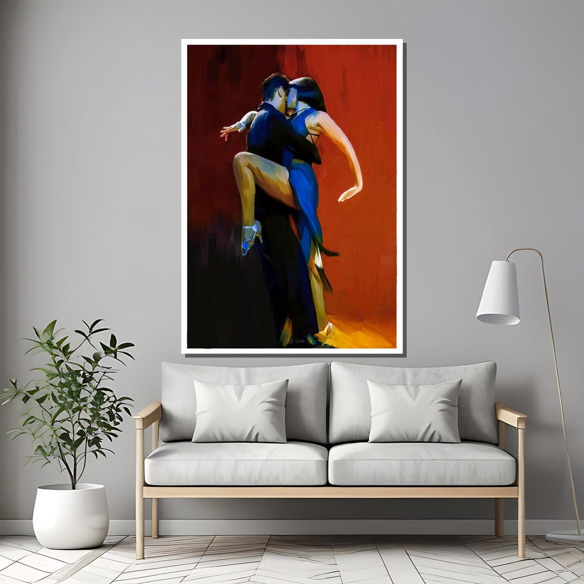Passionate Tango Dance Couple On Blazing Red Background Poster - Image 2