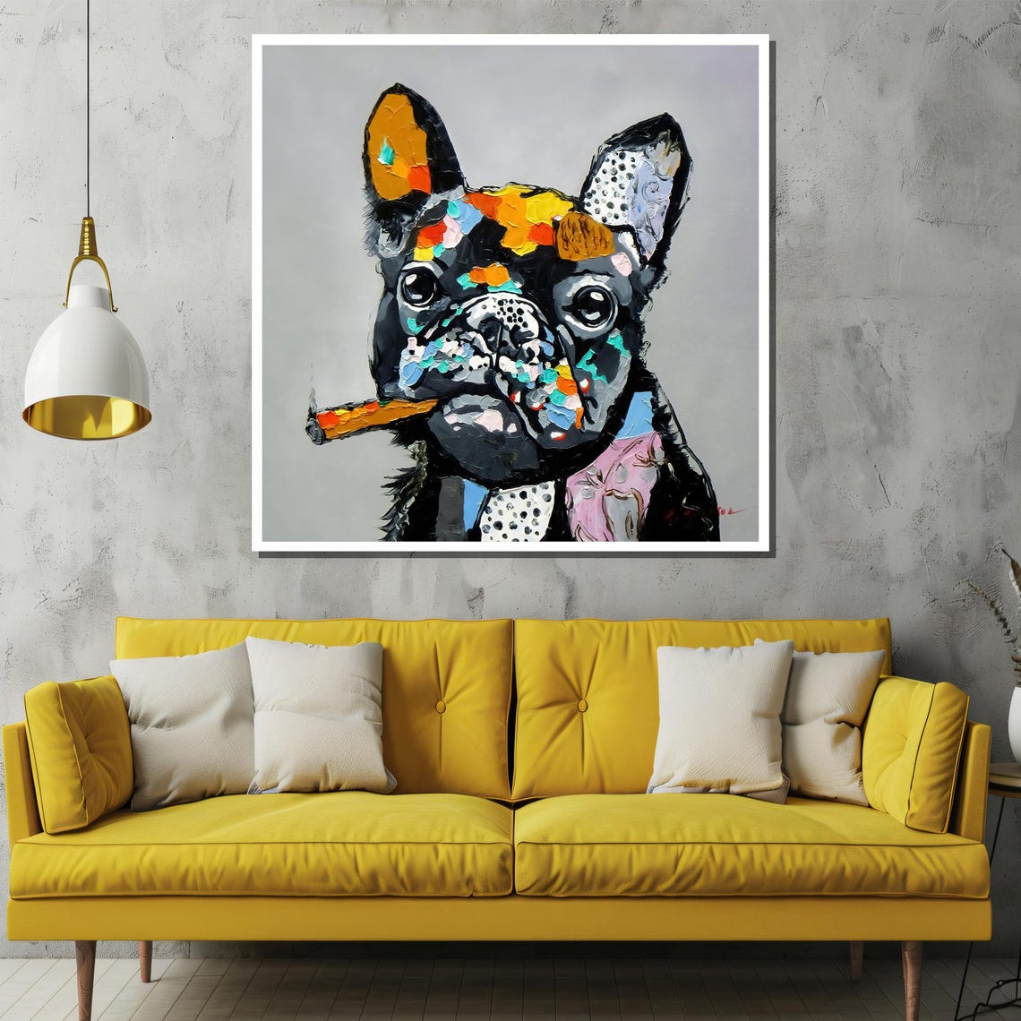 French Bulldog with Cigar in Colorful Abstract Pop Art Poster - Image 2