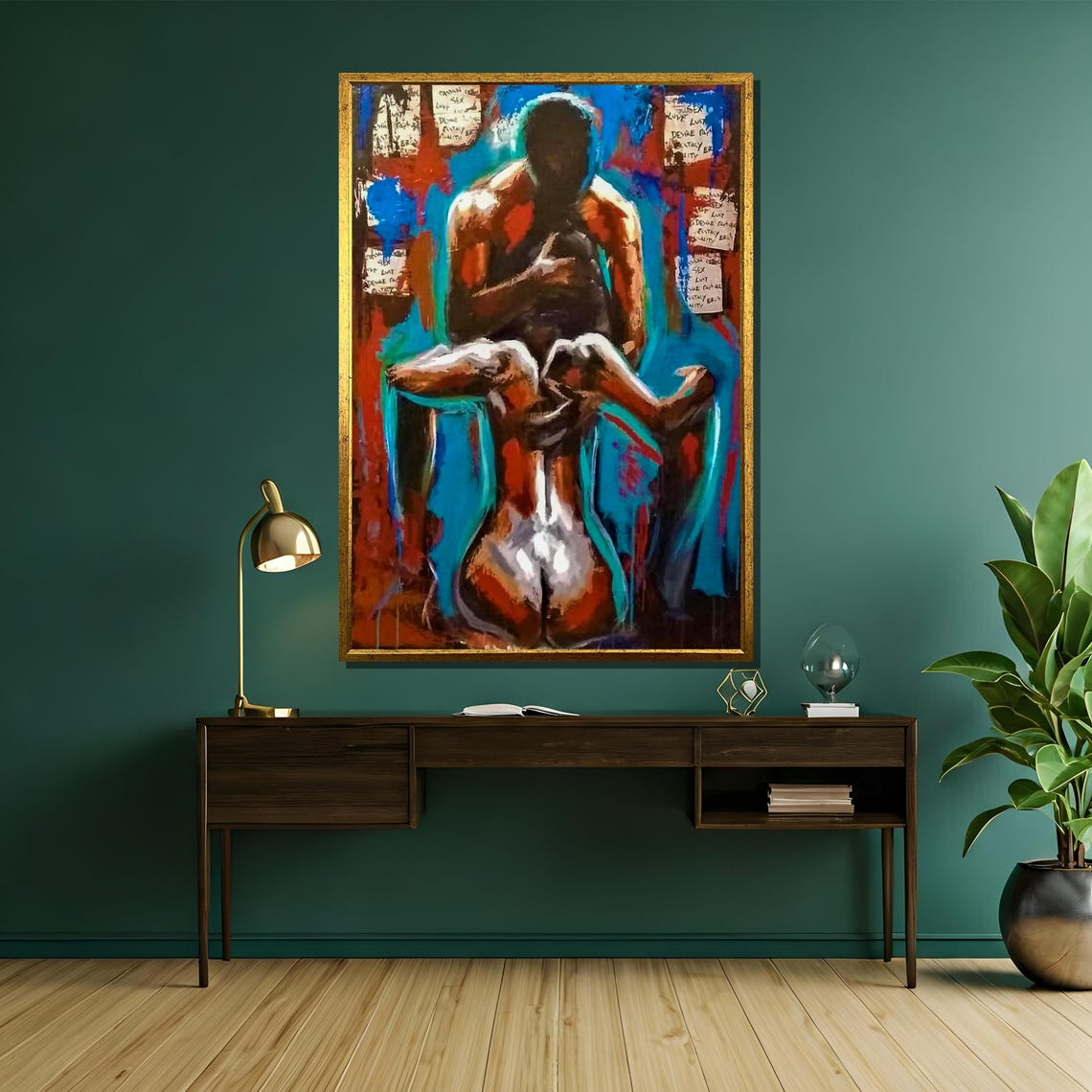 Passionate Entwined Lovers Abstract Figurative Romance Art Poster - Image 5
