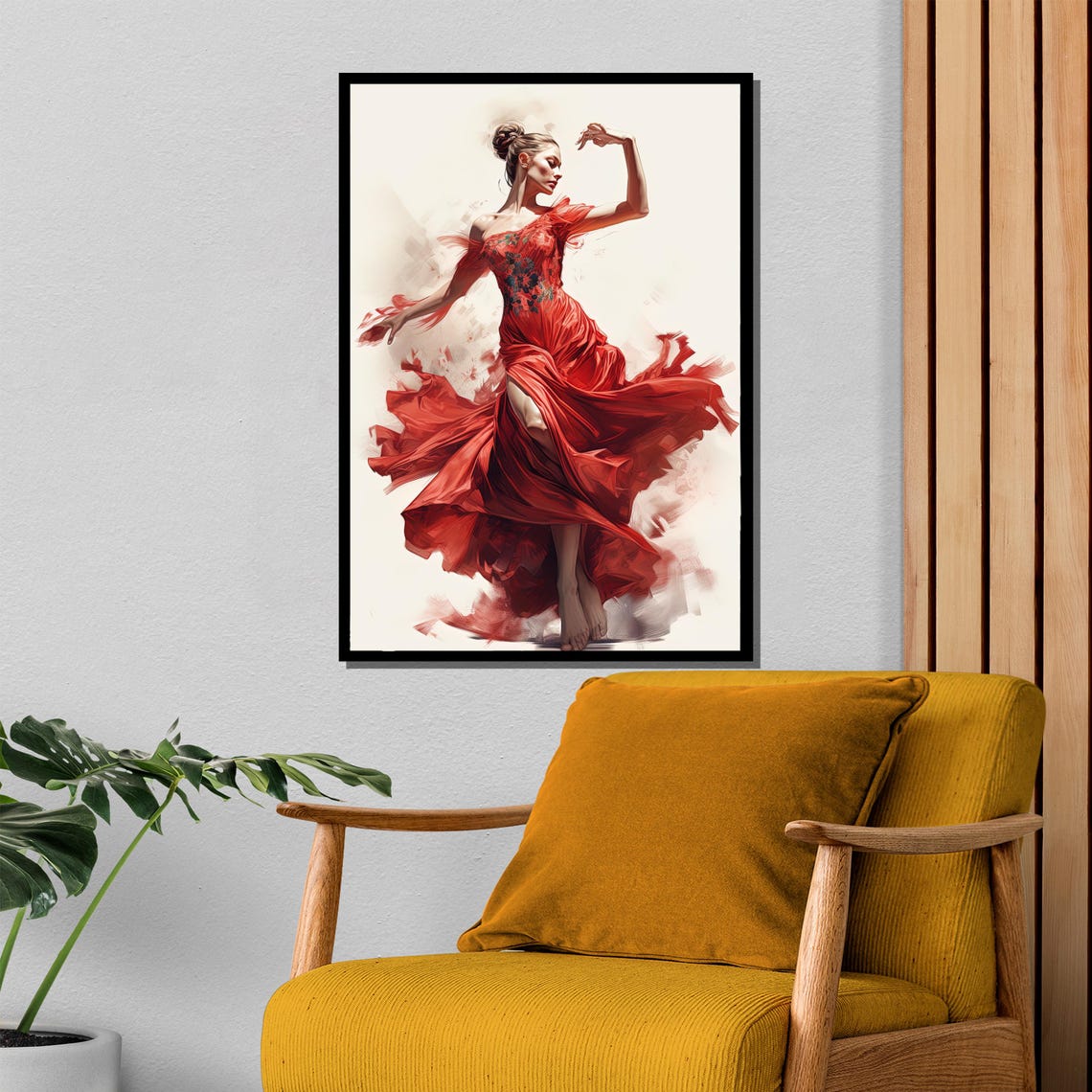 Flamenco Dancer In Flowing Red Dress Watercolor Dance Art Poster - Image 4