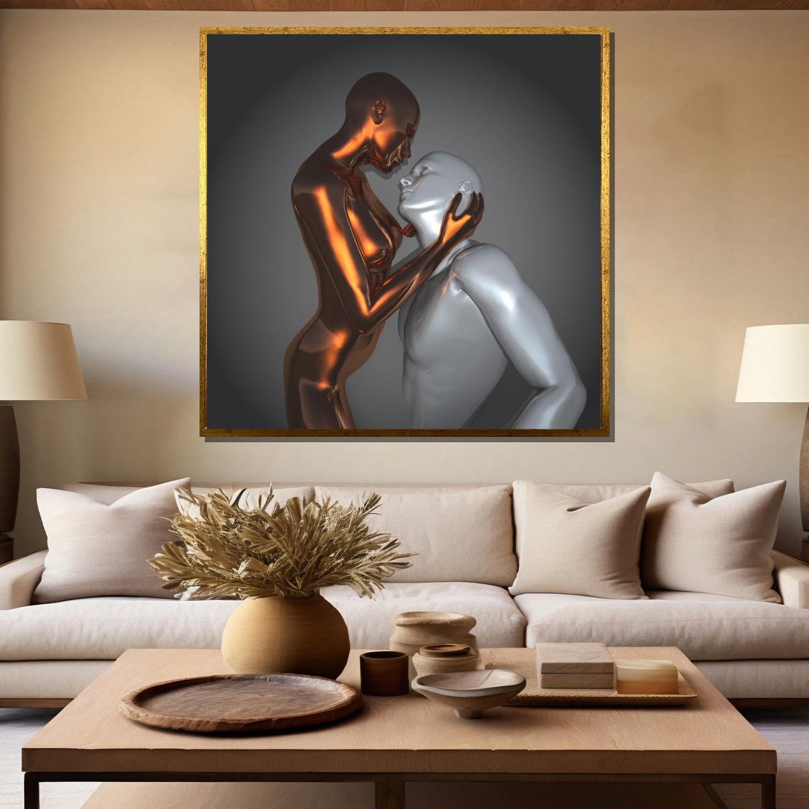 Copper And Silver Lovers Embrace Metallic Romance Art Poster - Image 5
