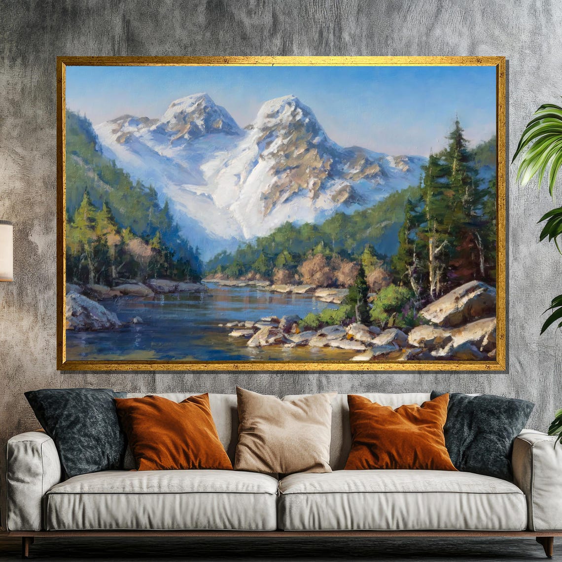 Snow Capped Mountain Peaks Reflected in Alpine Lake Painting Poster