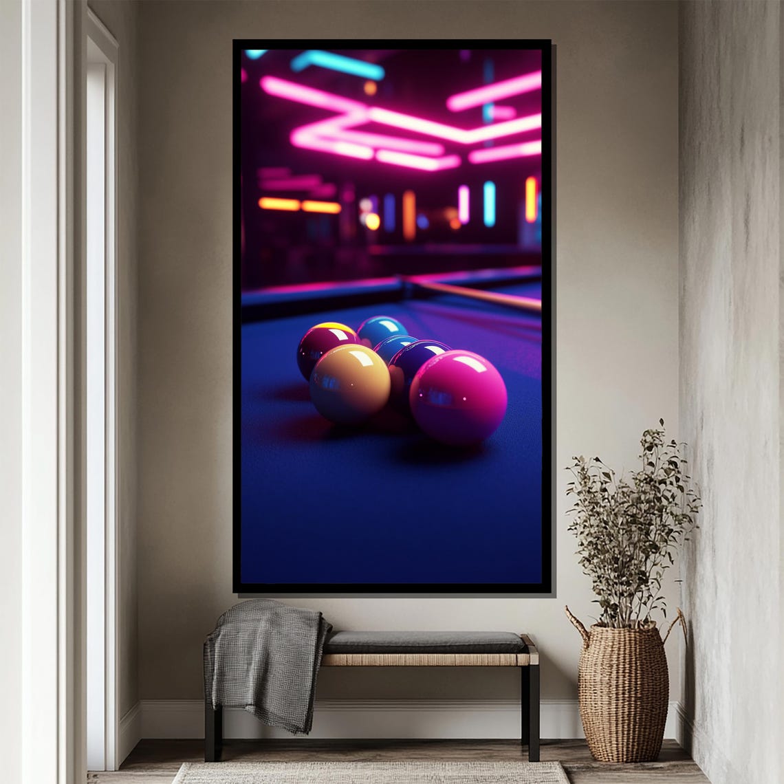 Pink Neon Nights Pool Table With Racked Balls Retro Billiards Poster - Image 4