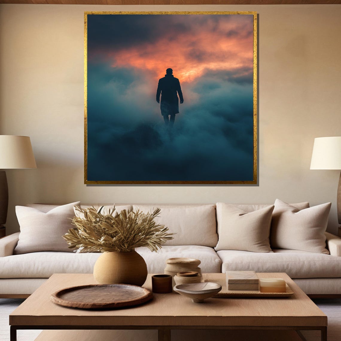 Into the Unknown Lone Man Walking Into Misty Sunset Fog Poster - Image 5