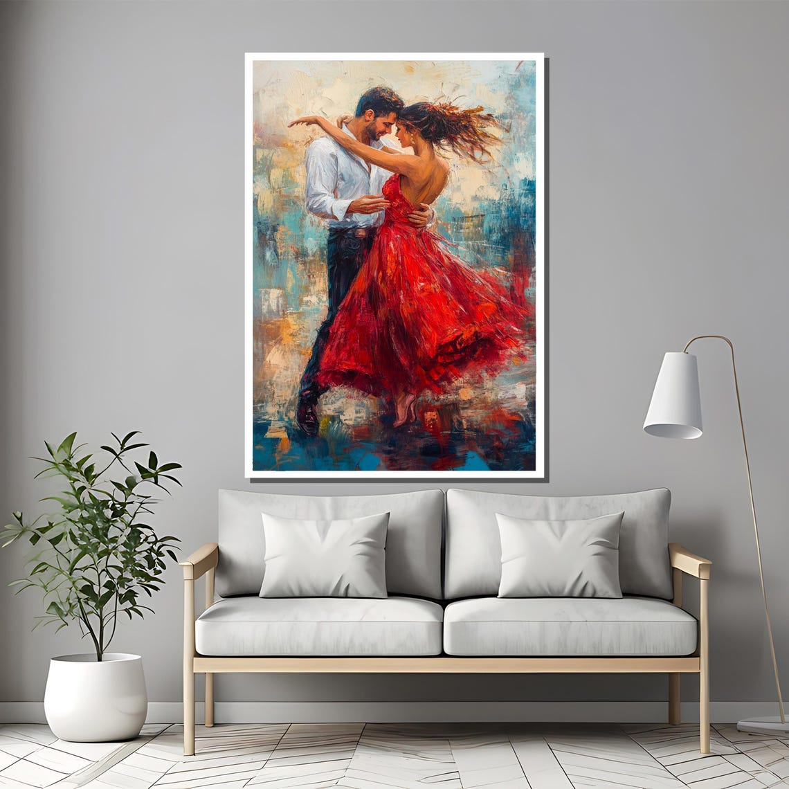Romantic Dancing Couple In Red Dress Impressionist Art Poster - Image 2