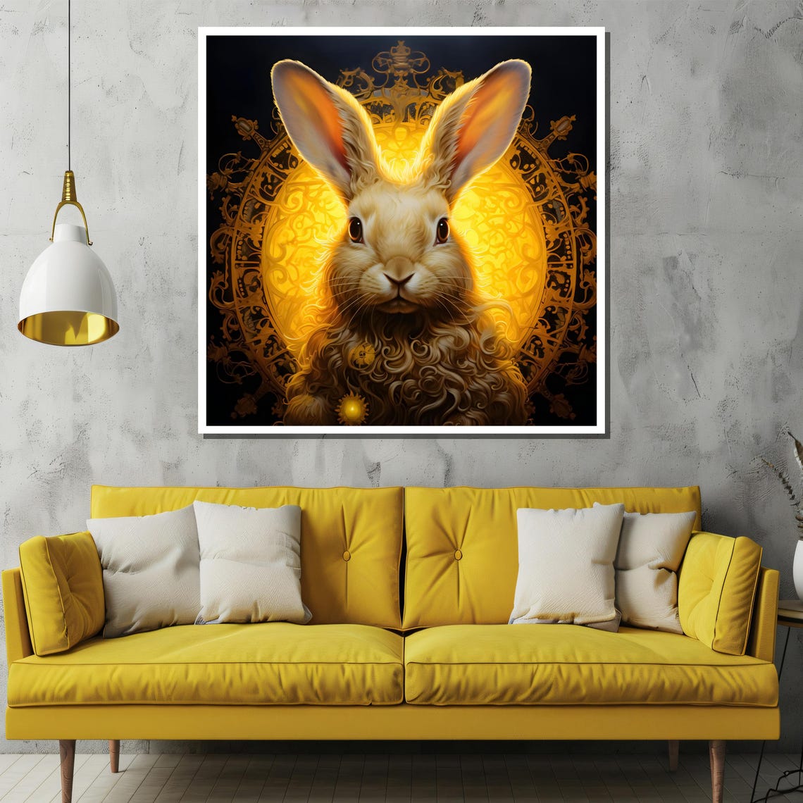 Enchanted Golden Rabbit Before A Glowing Ornamental Halo Poster - Image 2