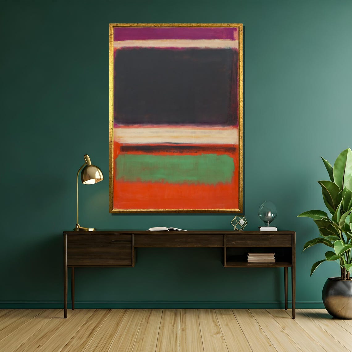 Rothko Style Black Green And Orange Layered Abstract Painting Poster - Image 5