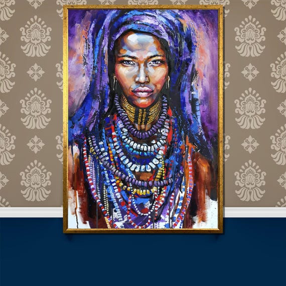 Colorful Tribal Woman Portrait Painting Vibrant Ethnic Art Bold Wall Decor And Unique Cultural Gift For Art Lovers
