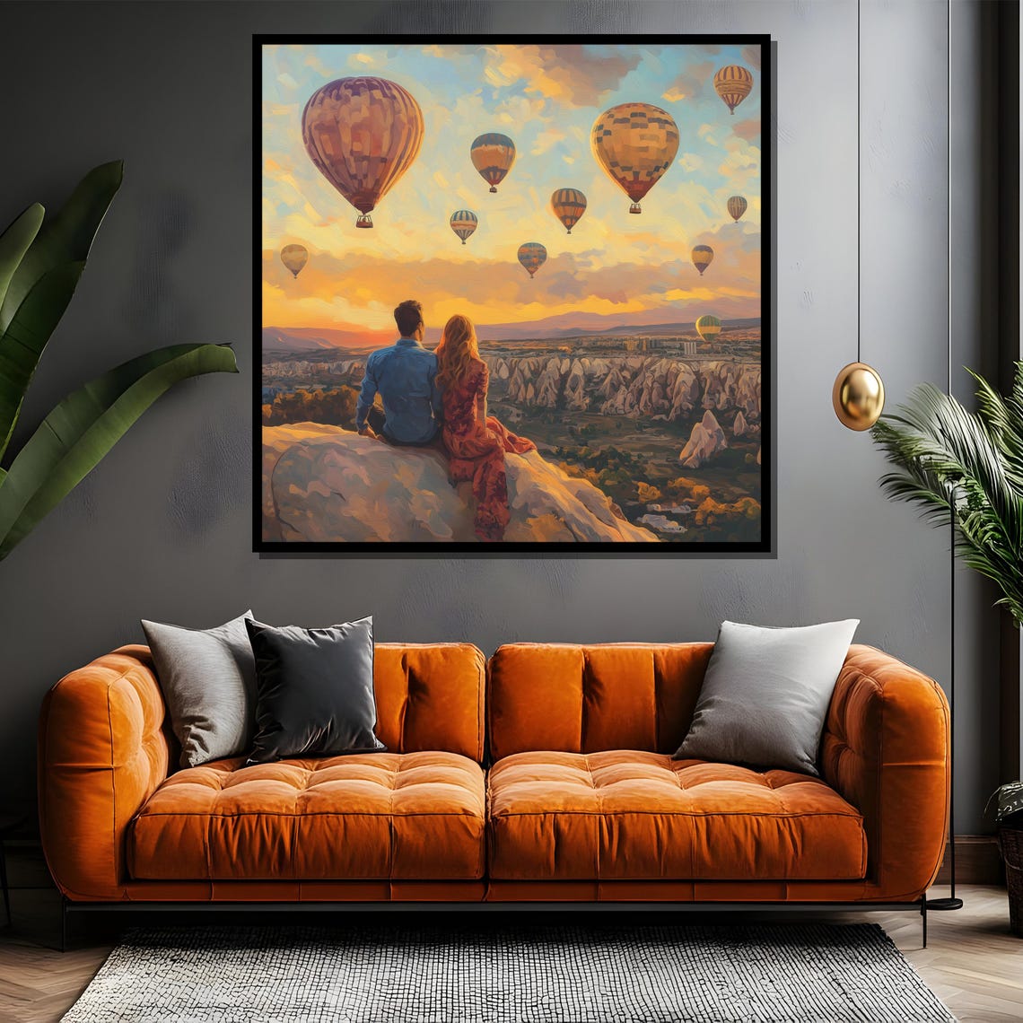 Couple Watching Hot Air Balloons Cappadocia Sunset Art Poster - Image 4