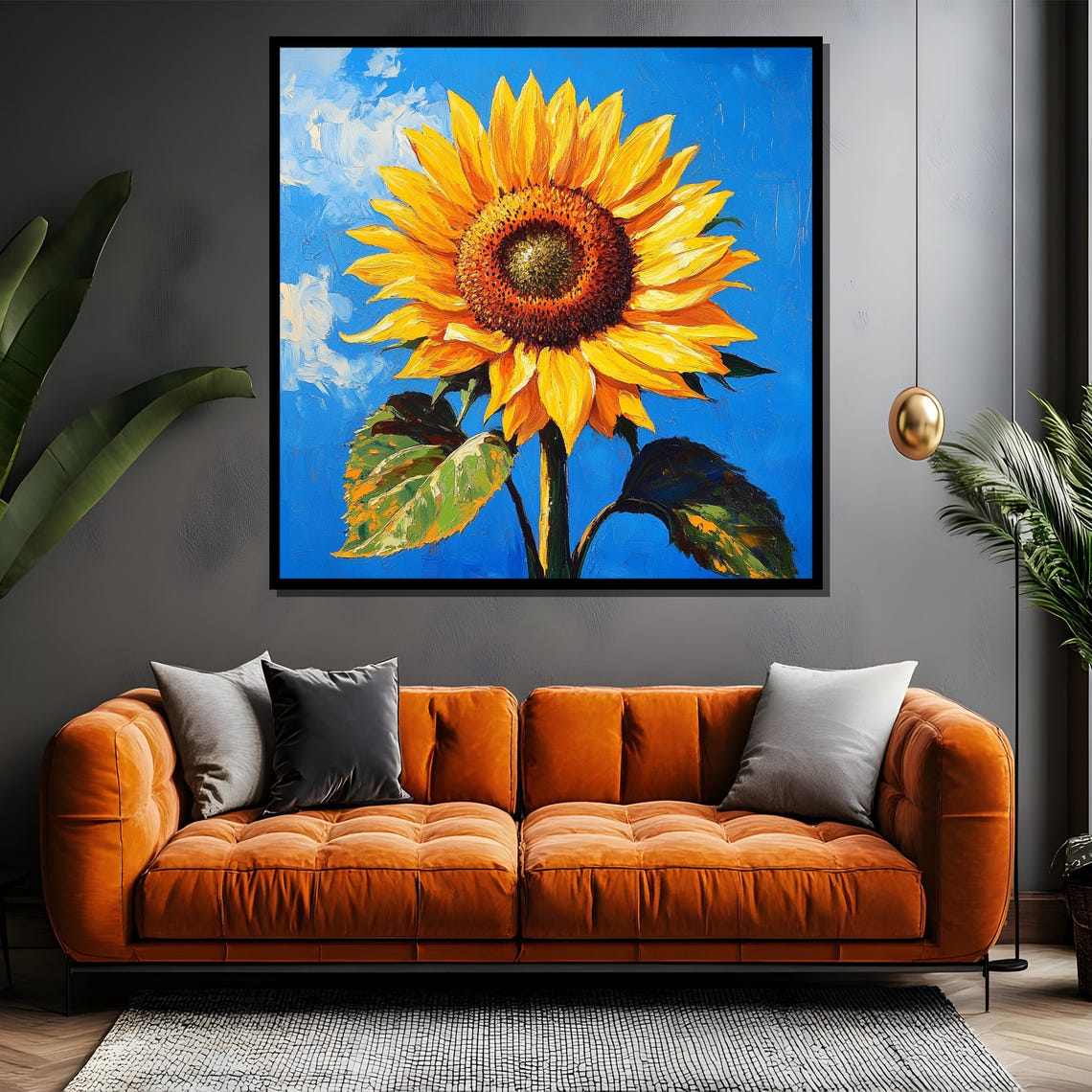 Bright Sunflower Against Blue Sky Cheerful Floral Painting Poster - Image 4